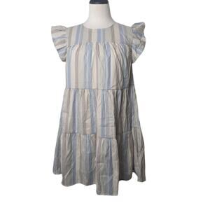 Blu Pepper Womens Blue & Tan Striped Tiered Baby Doll Dress Size Small